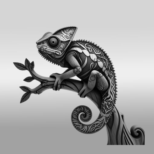 Diseño 3D para grabado láser de animales, arte único de camaleón en una rama para proyectos. - Imagen 6
