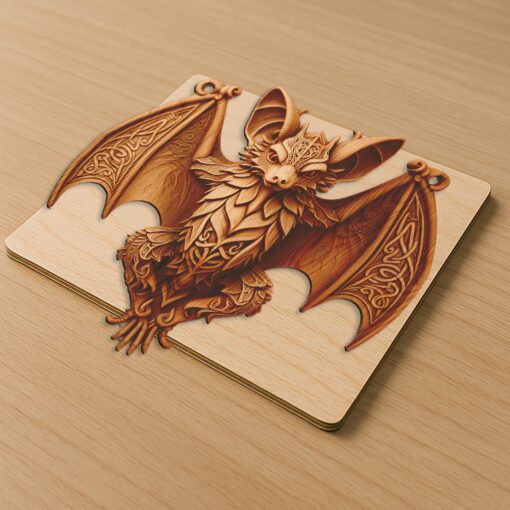 Modèle de conception de gravure laser 3D, illusion de chauve-souris, art animalier sauvage unique – Image 2
