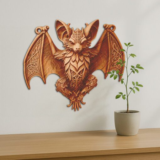 Modèle de conception de gravure laser 3D, illusion de chauve-souris, art animalier sauvage unique – Image 4