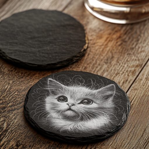 Archivo de grabado láser para posavasos de ilusión de gato 3D, descarga PNG, decoración del hogar