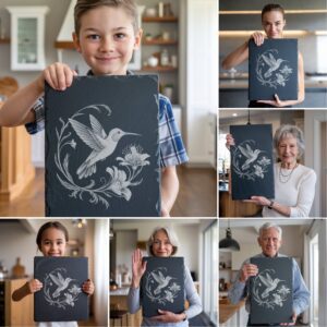 3D Hummingbird Illusion Bundle, Slate Cheese Board Laser
