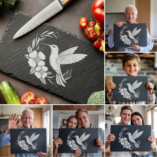 3D Hummingbird Illusion Bundle, Slate Cheese Board Laser