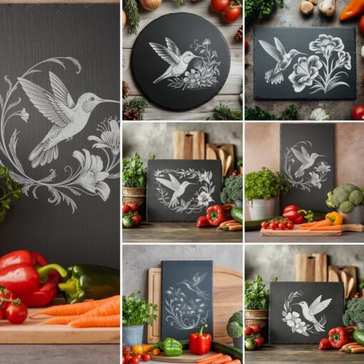 3D Hummingbird Illusion Bundle, Slate Cheese Board Laser