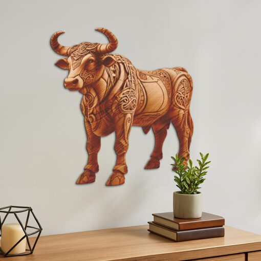Fichier d'art numérique, design de taureau d'illusion 3D, gravure décorative animalière majestueuse pour la maison – Image 3