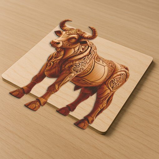Fichier d'art numérique, design de taureau d'illusion 3D, gravure décorative animalière majestueuse pour la maison – Image 4