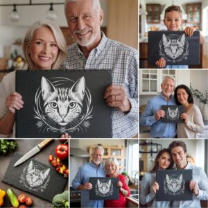 3D Illusion Cat Slate Cheese Board Engraving Designs,