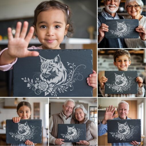 3D Illusion Cat Slate Cheese Board Engraving Designs,