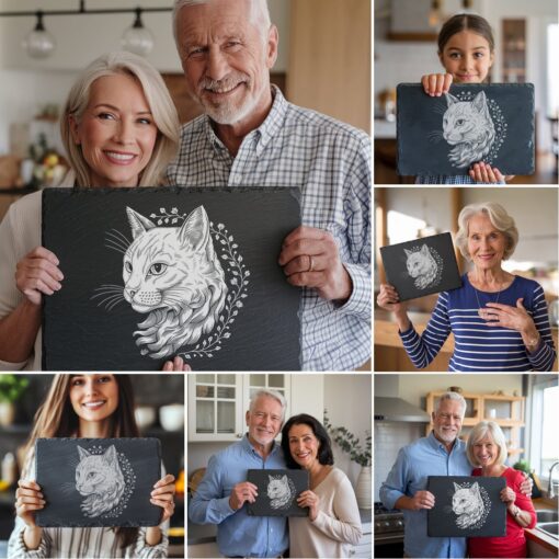 3D Illusion Cat Slate Cheese Board Engraving Designs,