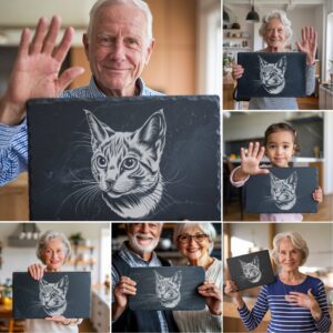 3D Illusion Cat Slate Cheese Board Engraving Designs,