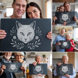 3D Illusion Cat Slate Cheese Board Engraving Designs,