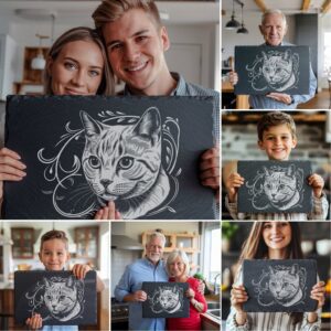 3D Illusion Cat Slate Cheese Board Engraving Designs,