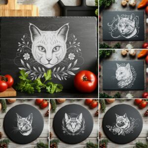 3D Illusion Cat Slate Cheese Board Engraving Designs,