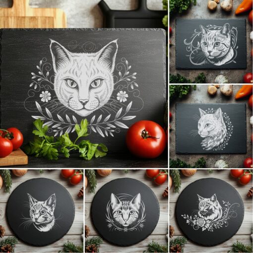3D Illusion Cat Slate Cheese Board Engraving Designs,
