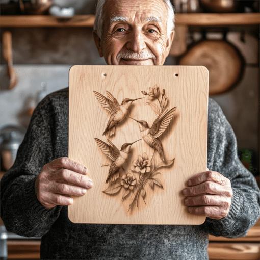 3D Illusion Charcuterie Board Engraving File, Hummingbird Family