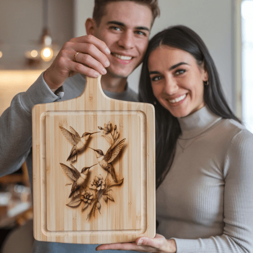 3D Illusion Charcuterie Board Engraving File, Hummingbird Family
