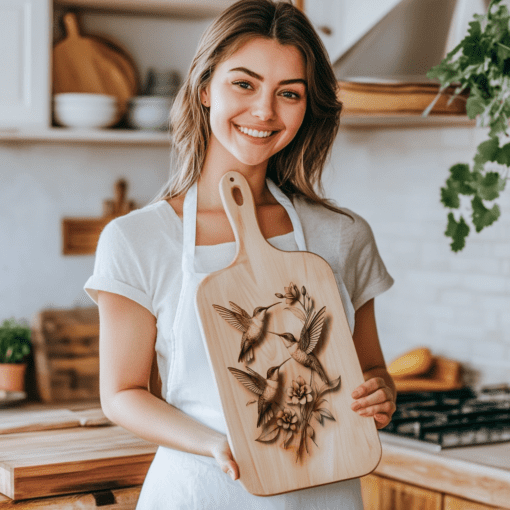 3D Illusion Charcuterie Board Engraving File, Hummingbird Family