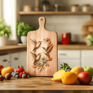 3D Illusion Charcuterie Board Engraving File, Hummingbird Family