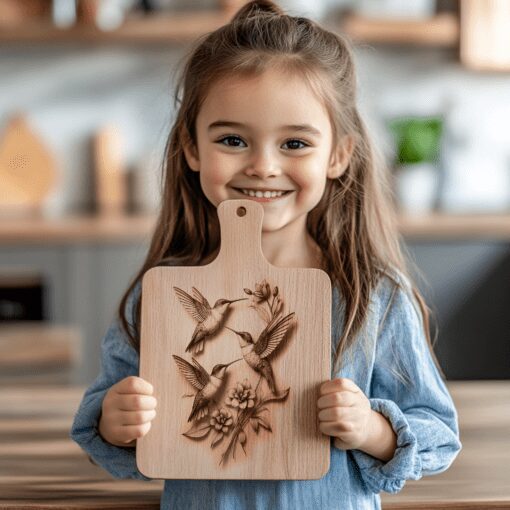 3D Illusion Charcuterie Board Engraving File, Hummingbird Family