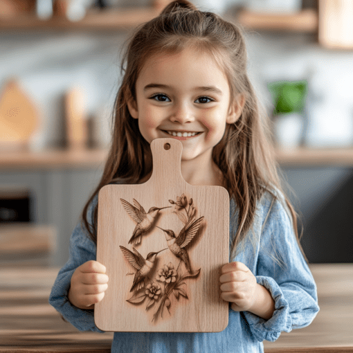 3D Illusion Charcuterie Board Engraving File, Hummingbird Family