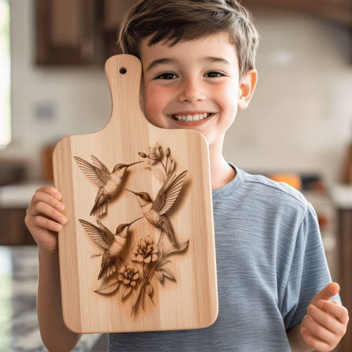 3D Illusion Charcuterie Board Engraving File, Hummingbird Family