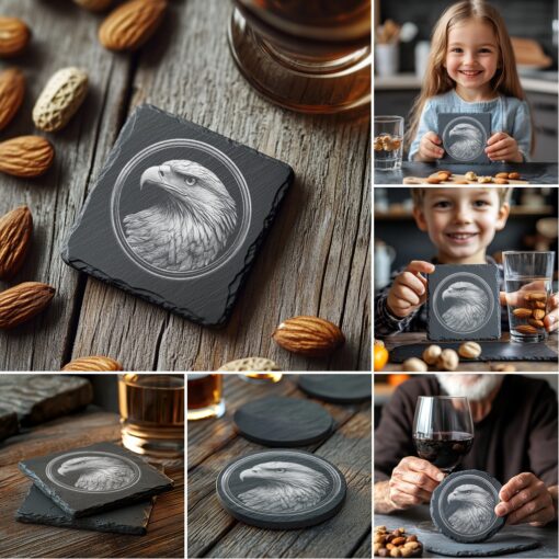 3D Illusion Laser Engraving Files Bundle, Slate Coaster,