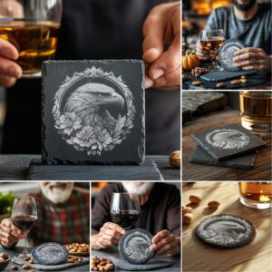 3D Illusion Laser Engraving Files Bundle, Slate Coaster,