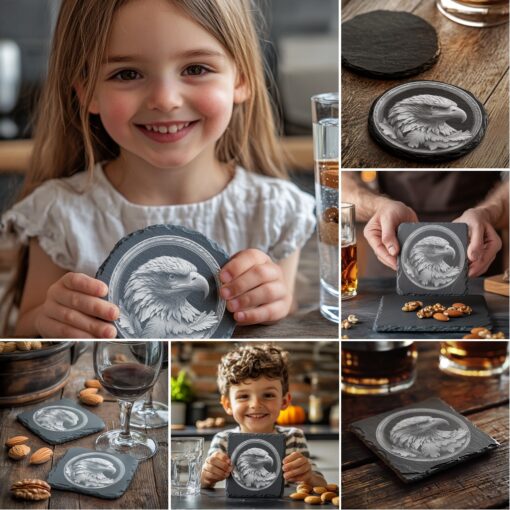 3D Illusion Laser Engraving Files Bundle, Slate Coaster,