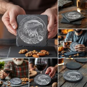 3D Illusion Laser Engraving Files Bundle, Slate Coaster,