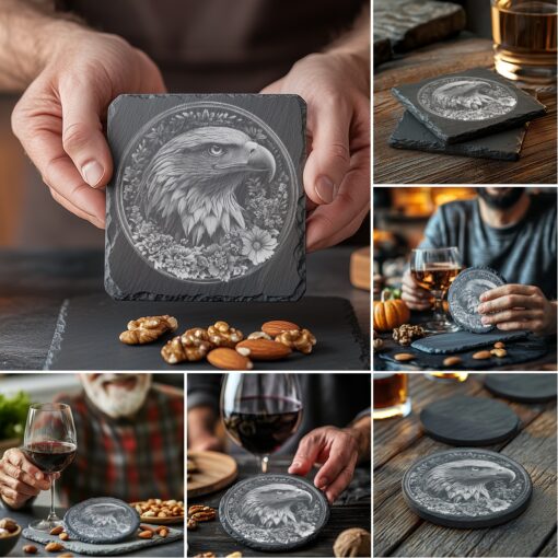 3D Illusion Laser Engraving Files Bundle, Slate Coaster,