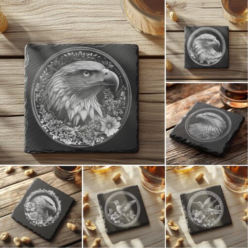 3D Illusion Laser Engraving Files Bundle, Slate Coaster,