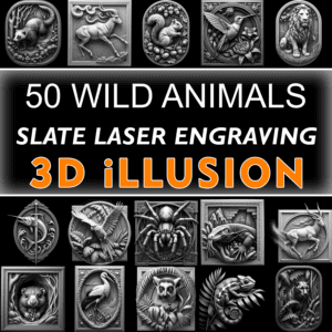 3D Illusion Wild Animals Bundle, Slate Coaster Laser