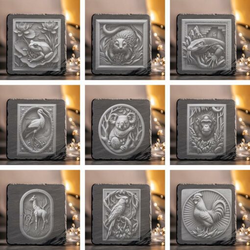 Pacchetto Animali Selvaggi Illusione 3D, 50 file PNG incisione laser per sottobicchieri in ardesia, Decorazione per la casa - immagine 6