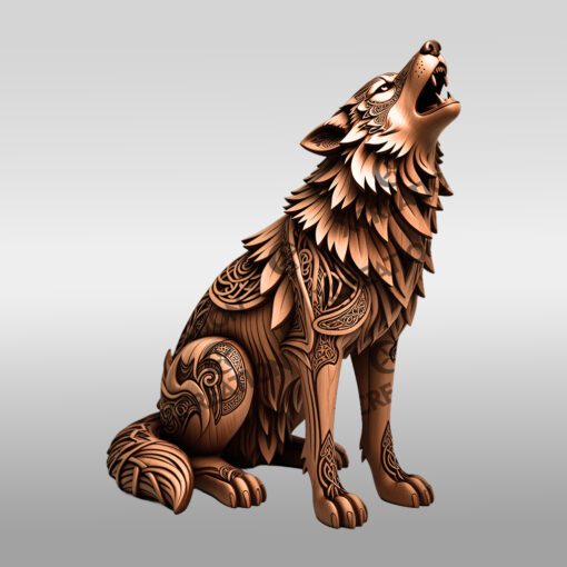 Archivo de Grabado Láser 3D, Diseño Artístico de Fauna Salvaje de Lobo Aullador