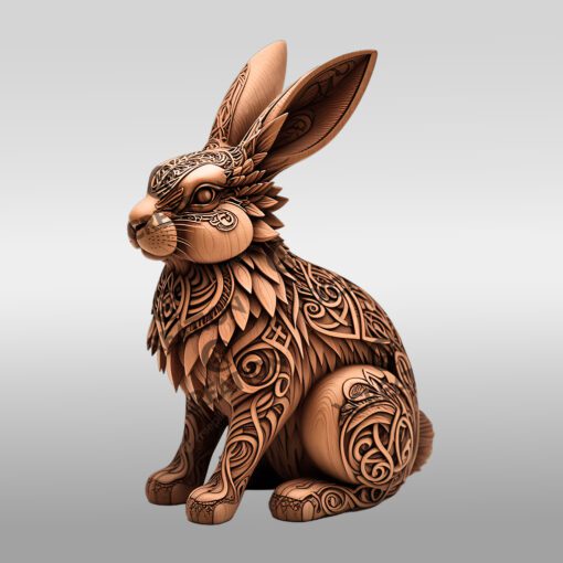 Archivo de diseño de grabado láser de ilusión animal de conejo 3D, plantilla de diseño decorativo.