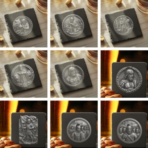 3D Roman Warrior Illusion Design Bundle, Slate Coaster