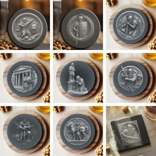 3D Roman Warrior Illusion Design Bundle, Slate Coaster