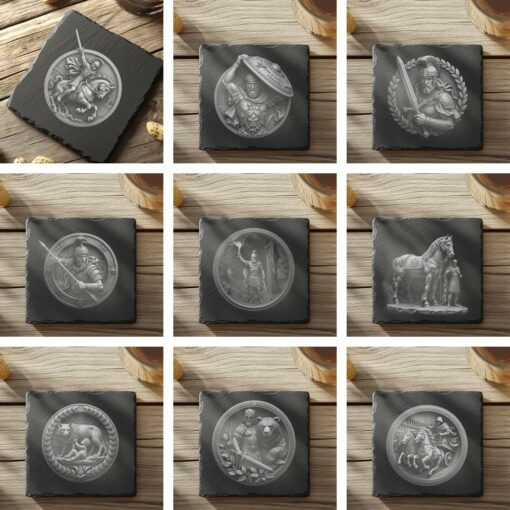 3D Roman Warrior Illusion Design Bundle, Slate Coaster