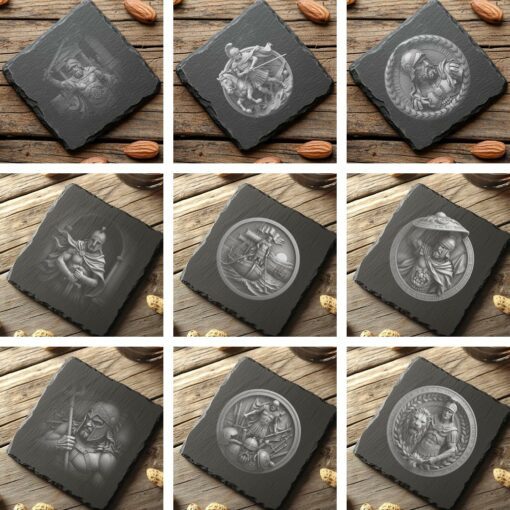 3D Roman Warrior Illusion Design Bundle, Slate Coaster