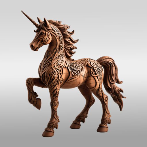 Design de Gravure Laser Licorne 3D, Illustration Animale Magique pour Loisirs Créatifs.