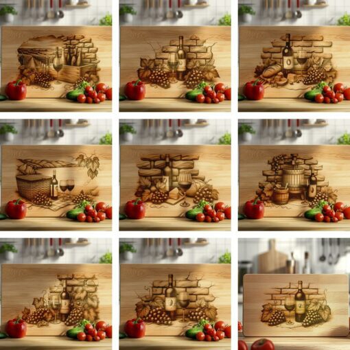 50 File laser di incisione per bottiglie di vino vintage, uva, tagliere di affettati, decorazione da cucina - immagine 3