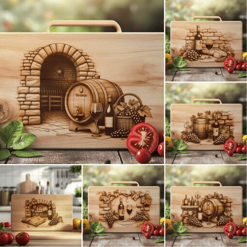 50 Retro Wine Bottle, Grapes, Charcuterie Board Laser