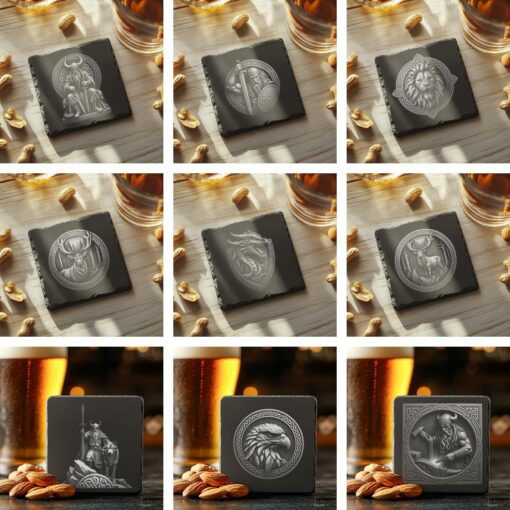 Pacchetto 60 Coasters in pietra ollare con incisione 3D Illusione Vichingo, Drago, Lupo, Aquila PNG - immagine 3