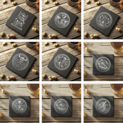 Pacchetto 60 Coasters in pietra ollare con incisione 3D Illusione Vichingo, Drago, Lupo, Aquila PNG - immagine 6