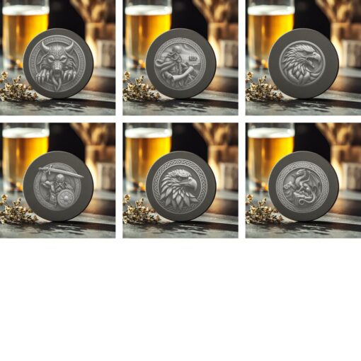 Pacchetto 60 Coasters in pietra ollare con incisione 3D Illusione Vichingo, Drago, Lupo, Aquila PNG - immagine 8