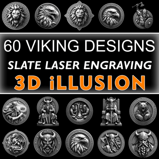 Pacchetto 60 Coasters in pietra ollare con incisione 3D Illusione Vichingo, Drago, Lupo, Aquila PNG