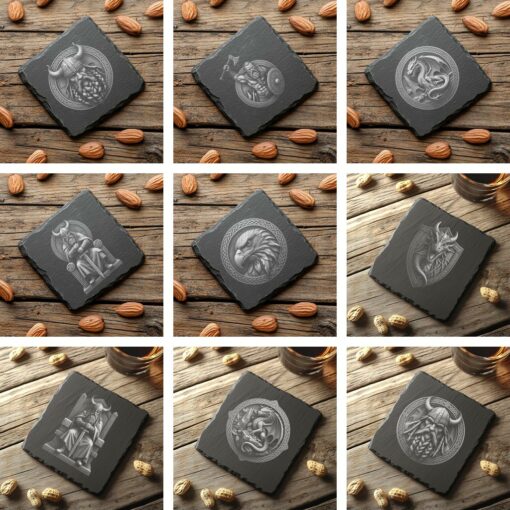 Pacchetto 60 Coasters in pietra ollare con incisione 3D Illusione Vichingo, Drago, Lupo, Aquila PNG - immagine 7