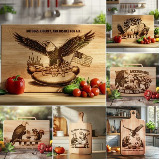 American Eagle Animal BBQ Charcuterie Board Laser Engraving