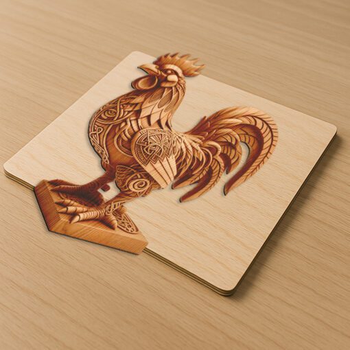 File di design di illusione 3D animale, scena dettagliata di gallo per progetti fai-da-te creativi - immagine 3
