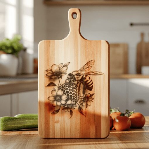 Bee and Flower 3D Illusion Charcuterie Board Laser