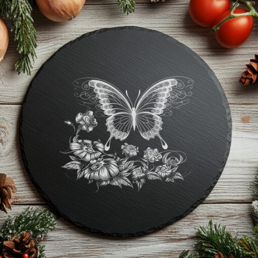 Tabla de queso con grabado láser de mariposa y flor, decoración de cocina, para fiambreras. - Imagen 6